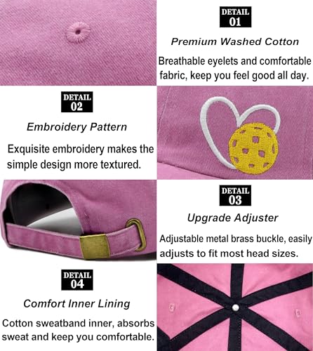 Pickleball Hat with Gift Box, Pickleball Gifts for Women Men, Adjustable Embroidered Heart Baseball Cap - color: Pink