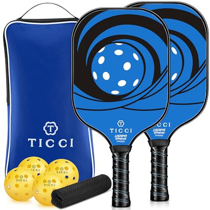 Pickleball Paddles Set of 2, USAPA Approved Fiberglass Pickleball Set with 4 Balls & Carry Bag, Lightweight Rackets for Beginners & Adults - color: Blue Kit