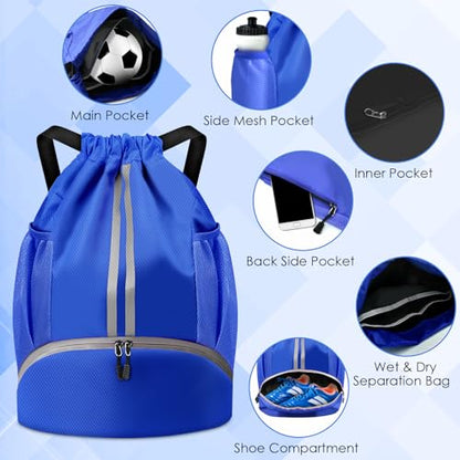 BROTOU Soccer Bags, Football Backpack, Volleyball Bag, Drawstring Backpack with Ball and Shoe Compartment, Football bags for Equipment Swim Gym Bag - color: Blue