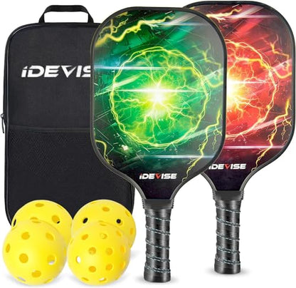 Pickleball Paddles Set of 2 - USAPA Approved Fiberglass Surface - Pickle Ball Rackets 2 Pack - Pickle Ball Set with 2 Rackets, 4 Pickle Balls, 1 Pickleball Bag - Great for Men, Women, Kids or Adult