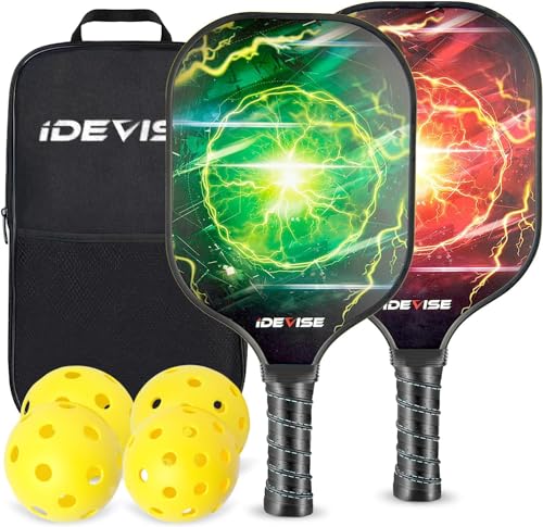 Pickleball Paddles Set of 2 - USAPA Approved Fiberglass Surface - Pickle Ball Rackets 2 Pack - Pickle Ball Set with 2 Rackets, 4 Pickle Balls, 1 Pickleball Bag - Great for Men, Women, Kids or Adult