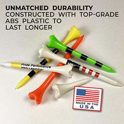Pride Golf Tee Performance Plastic Golf Tees - Stars and Stripes - 100 Count, 3-1/4 Inch - Improve Distance and Accuracy - color: USA Flag
