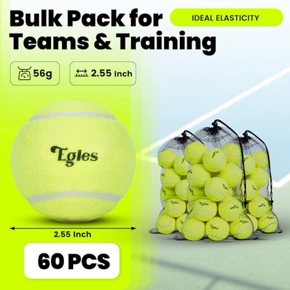 Egles 12/20/60 Packs Tennis Balls for Training and Dogs, High Elasticity Practice Tennis Ball with Mesh Bag for Transport and Beginner Exercise, Durable Pet Playing Tennis Ball Set - size: 60