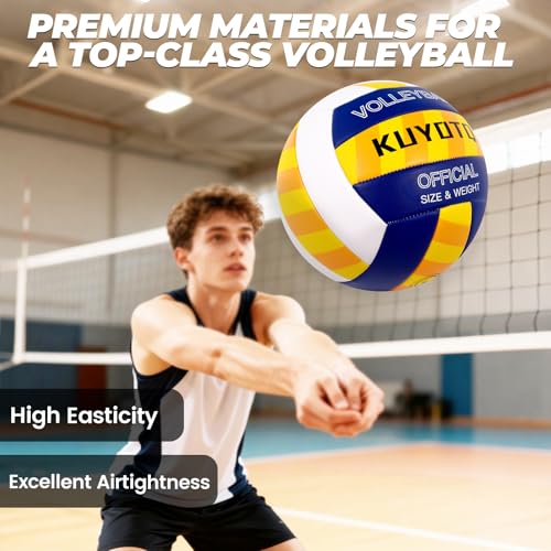 KUYOTQ Striped Outdoor Beach Volleyball, 3MM Thickened Surface Soft Leather Volleyball for Youth Mens,Beach Play,Game, in&Outdoor Training (Official Size,Deflated)
