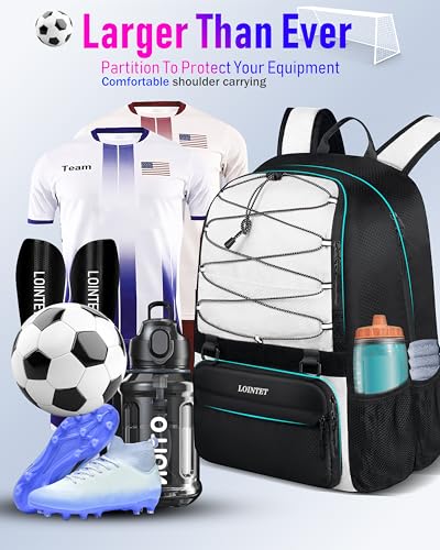 LOINTET Youth Soccer Bag, Soccer Backpack with Ball Compartment, Sports Equipment Training Bags Fits Basketball Football Volleyball and Accessories, Black - color: White