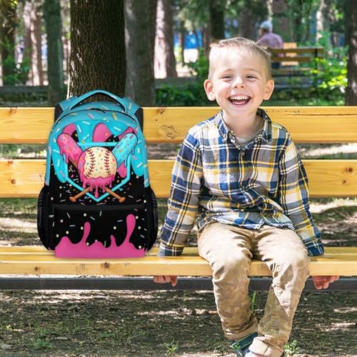 Baseball Backpack for Boys Kids - Kids Backpacks Sports School Bookbag Youth Player Gift 17" Drip Design Schoolbag for Elementary Primary - color: Pink