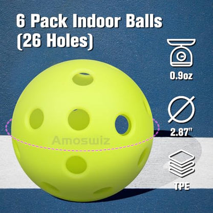 Indoor Pickleball Balls, 6/12 Pack of 26 Holes Pickleballs, USAPA Approved Indoor Pickleballs Set, High Visibility Durable Pickle Balls for Training and Tournament
