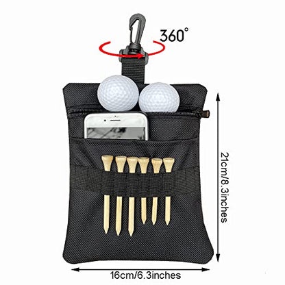 Golf Tee Pouch Bag, Zipper Golf Ball Bag, Accessory Pouch for Men - color: Black 2PCS