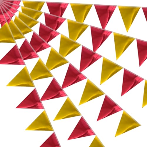 64ft Gold Red Triangle Pennant Banner Flag Metallic Paper Bunting Garland for Hanging Backdrop Birthday Decorations Graduation Bachelorette Bridal Wedding Baby Casino Shower Chiefs Party Supplies - color: Gold Red