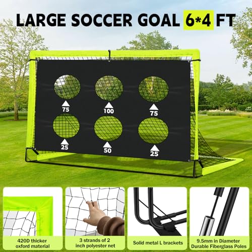 Kids Soccer Goals for Backyard Set of 2-6x4 ft Portable Pop Up Soccer Nets Training Equipment with Soccer Ball, Ladder, Cones, Ideal Birthday for Kids,Baseball & Softball Batting Cages