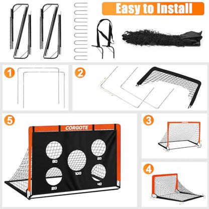 Toddler Soccer Goals for Backyard Set of 2, 4x3ft Portable Pop Up Soccer Net, Kids Soccer Training Equipment with Ball, Cones, Ladder, Scoring Target, 3-14Years Old Birthday Gifts for Boy Girl