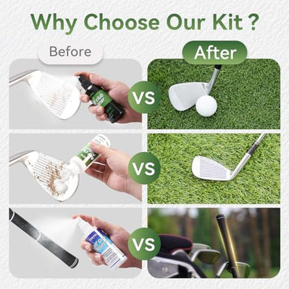 Pro Golf Club Care Kit – Cleaner, Polish, Brush, Groove Sharpener, Grip Cleaner, Magnetic Towel & Leather Bag – Restores Clubs, Removes Rust & Scratches, Renews Tackiness – Golf Gifts for Golfers