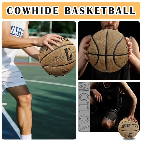 Professional Top-Grain Cowhide Basketball, Indoor Game Leather Ball for Competition & Training - color: Brown