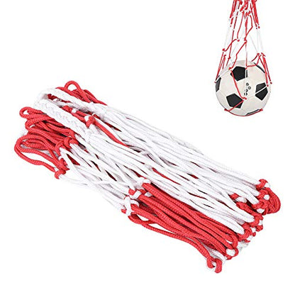 Large Sports Ball Bag Holder, Portable Mesh Bag for Basketball Volleyball Football, Red and White - Durable Material, Thickened Rope Carry Handles, Ideal for Team Use