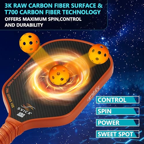 Carbon Fiber Pickleball Paddle 16mm – Professional Pickleball Paddles with Superior Control, Power & Spin – Extended Handle for Two-Handed Grip, USAPA Approved - color: Brown