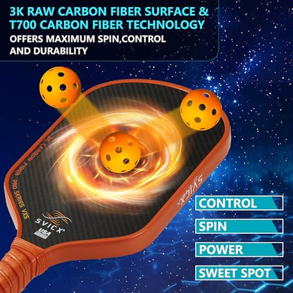 Carbon Fiber Pickleball Paddle 16mm – Professional Pickleball Paddles with Superior Control, Power & Spin – Extended Handle for Two-Handed Grip, USAPA Approved - color: Brown