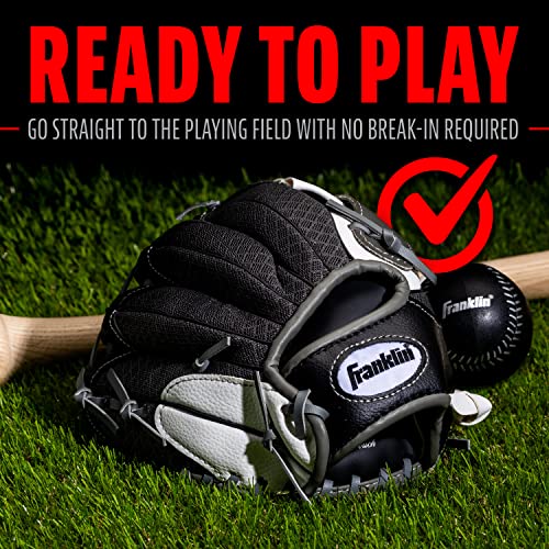 Franklin Sports Kids Baseball Glove + Foam Ball Sets - Meshtek Youth Teeball Gloves for Kids + Toddlers - Left + Right Hand Throw - 9.5" Inch - color: Black/Graphite/White