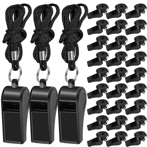 Retainbre 48 Pcs Coach Whistle with Lanyard Lifeguard Whistles Bulk Plastic Sports Loud Referee Whistle for Adults Emergency Teachers Training - color: Black