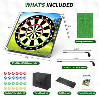 BaiYuan Portable Golf Chipping Game Set for Dads & Junior Golfers, Indoor, Outdoor Backyard & Lawn Fun with 24 Sticky Balls, Putting Mat, 2 Putter & Carry Bag - Family Golf Gifts - size: 65"x65"