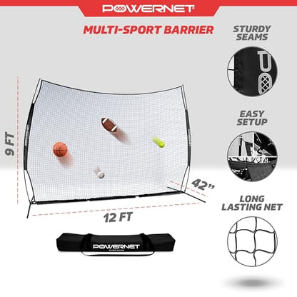 PowerNet Portable Sports Rebounder -Basketball, Volleyball, Soccer, Baseball, Softball and Lacrosse, Backyard & Garage Backstop, Indoor Outdoor Safety Net for Protection - style: 12x9 BLACK Net