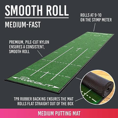 PuttOUT Medium Putting Mat - Perfect Your Golf Putting (7.9ft x 1.6ft)(Green)
