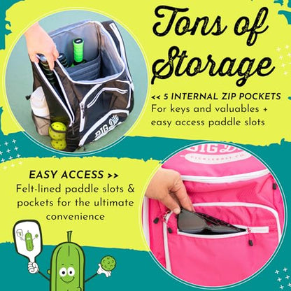 Big Dill Pickleball Backpack | Large Pickleball Bag with Shoe Compartment for 8+ Paddles & Accessories, Insulated Pocket - color: Black