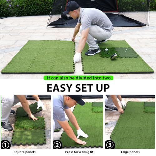 GAIARENA Tri-Turf Golf Hitting Mat Premium Indoor/Outdoor/Backyard Golfing Practice Mat for Home Golf Simulators, Thick EVA Foam Base & Tri-Turf Tiles Rough Driving Course Grass, Gift for Avid Golfers - size: 75.6"*45.6"