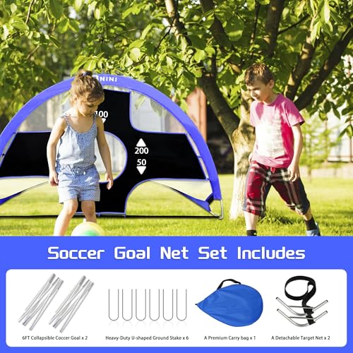 Onini Upgrade 6 Foot Pop Up Soccer Goals Blue - Portable Foldable Training Football Net with Target and Bag - Ideal for Toddler, Boys, Youth Outdoor Sports Games(2 Pack) - size: 4 ft Round