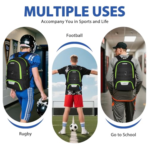 LARIPOP Soccer Backpack with Ball Holder & Shoe Compartment Large Capacity Youth Sports Bag for Training - color: Lemon Green