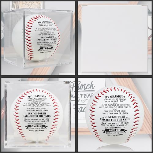 SYNGUCK Baseball Gift for Grandson-Clear Acrylic Display Case-Heartfelt Grandparents to Grandson Baseball with Inspirational Message - Perfect Birthday, Graduation Gift - style: Grandma to grandson