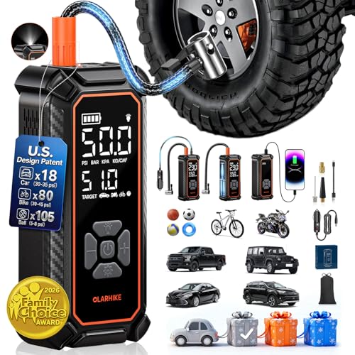 OlarHike Tire Inflator Portable Air Compressor, Lightning-Fast Inflation, Dual Power - 6000mAh & 12V DC, Cordless Air Pump for Car Tires, Bikes, Motorcycle, Balls with LED & Digital Pressure Gauge - color: 1-gray, size: 6000 (Large Capacity)
