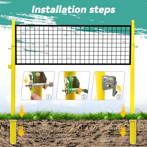 Volleyball Poles for Backyard,Adjustable Volleyball & Badminton Net Pole Set with Ground Inserted Steel Base,Professional Badminton Net Pole with Adjustable Height for Indoor Gym Outdoor Park School