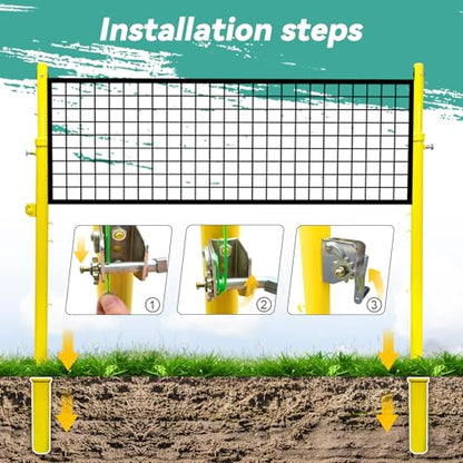 Volleyball Poles for Backyard,Adjustable Volleyball & Badminton Net Pole Set with Ground Inserted Steel Base,Professional Badminton Net Pole with Adjustable Height for Indoor Gym Outdoor Park School