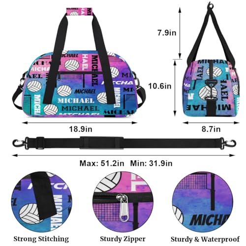 Custom Volleyball Gym Bag Duffel Bag for Women Men, Personalized Name Sport Bag Overnight Bags Customized Travel Weekender Bag, Pink Blue Glitter - color: Pink Blue Glitter