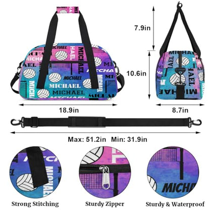 Custom Volleyball Gym Bag Duffel Bag for Women Men, Personalized Name Sport Bag Overnight Bags Customized Travel Weekender Bag, Pink Blue Glitter - color: Pink Blue Glitter