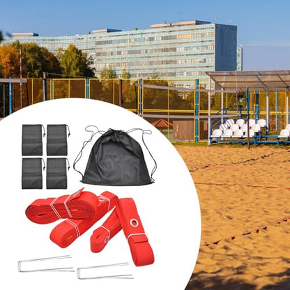 Beach Volleyball Court Boundary Lines Kit Portable with Metal Anchors 52.5 ft and 26.2 ft Line - color: Red