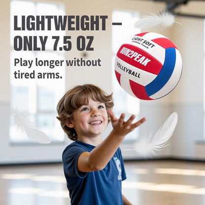 RUN2PEAK Light Soft Beginner Volleyball - Lightweight EVA Soft Foam Composite Cover Training Ball, Official Size 5 - Gentle on Arms, Safe for Indoor Play, Youth Practice, or Recreational Games