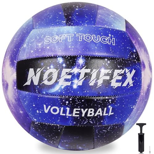 Soft PU Leather Volleyball, Official Size 5,Thickened Durable Indoor Outdoor Waterproof Volleyball for Beach, Pool, Gym Training & Games, with Pump - color: Blue Galaxy