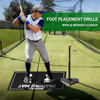 Baseball Training Mat, Baseball and Softball Batter Stance Hitting Mat, Improve Posture, Batting Mat with Toes Facing Place, Silent Anti-Skid, Baseball Training Equipment, 35.4 * 23.6 Inch - color: Black A
