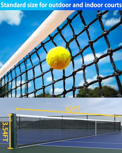 Tennis Net, Heavy Duty Professional Tennis Nets Thicken Court Net Standard 42 FT - Game Play Grade Replacement Portable Nets Nylon for Outdoor/Indoor Standard Courts [ Include Center Strap ]