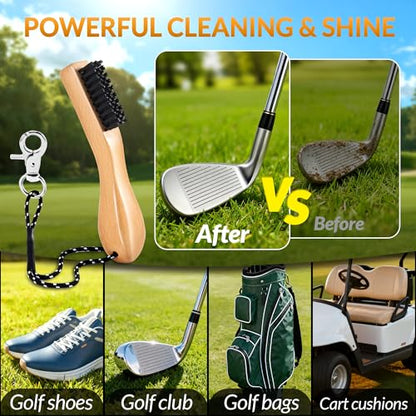 Belongtous Golf Clubs Scrub Cleaning Brush: Golf Accessories for Men Women Golfers - Nylon Bristle Beech Wood Brush Groove Cleaner with Nylon Rope & Hooks