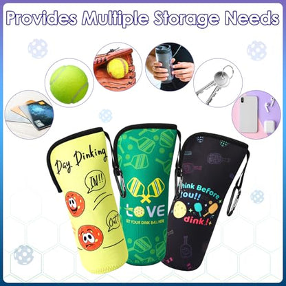 3 Pcs Pickleball Ball Holder Portable Pickleball Bags Funny Tennis Storage Bags with Hook for Hanging Neoprene Pickle Ball Accessories Gifts for Men Women