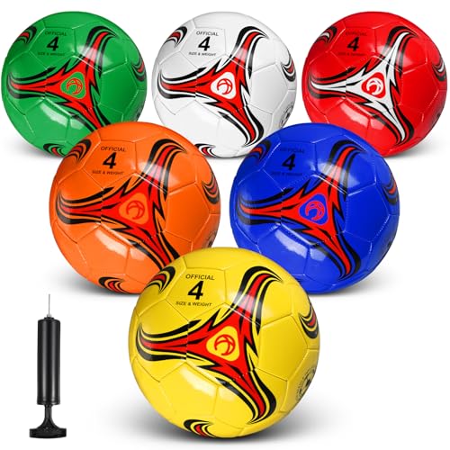 Deekin 6 Pcs Soccer Ball Bulk with Pump Size 5/4/3 Soccer Ball for Indoor Outdoor Sport Practice Competition Sport Training Accessories for Youth Adults