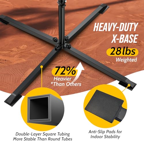 2-in-1 Baseball & Softball Swing Trainer – Reinforced Soft-Rope Version, Adjustable Height 30"-46", Heavy-Duty X-Base, Smooth Impact Design for Stable Backyard Practice
