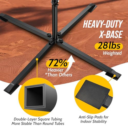 2-in-1 Baseball & Softball Swing Trainer – Reinforced Soft-Rope Version, Adjustable Height 30"-46", Heavy-Duty X-Base, Smooth Impact Design for Stable Backyard Practice