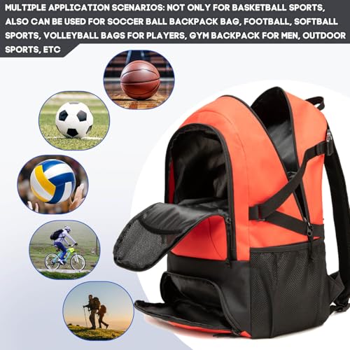 Basketball Bag Backpack, Large Capacity Sports Equipment Bags for Basketball, Soccer, and Volleyball. - color: red