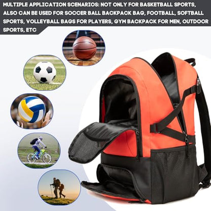 Basketball Bag Backpack, Large Capacity Sports Equipment Bags for Basketball, Soccer, and Volleyball. - color: red