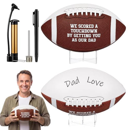 4 Pcs Autograph Football Soccer Gift Blank Signature Official Size Footballs Gifts with Acrylic Stand and Signature Pen Pump Two Tone Panels for Coach Gifts Anniversary Birthday - style: Father's Day