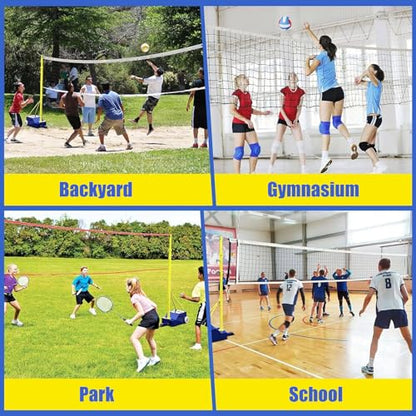 Adjustable Volleyball Poles with Net - Heavy Duty Indoor & Outdoor, 4 Heights (5ft-6.8ft) for Backyard Fun, Perfect for Adults & Kids, Durable Banton Net Set