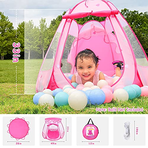 Princess Tent Girls Kids Playhouse Pop Up Play Tent with Star Light Tent for Kids Ball Pit Toys for 1,2,3 Years Girl Birthday Gift for Indoor Outdoor Toddler Girl Gift, Easy to Pop Up and Assemble - style: Tent with star lights